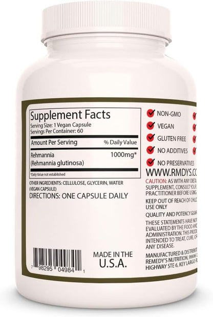 Rehmannia Root - 1,000 mg, 60 Vegan Capsules Herbal Food Supplement - 2 Month Supply