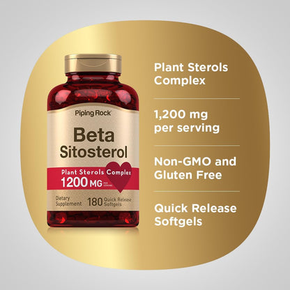 Piping Rock Beta Sitosterol Supplement for Men | 1200 mg | 180 Softgels | Plant Sterols Complex | Non-GM, Gluten-free