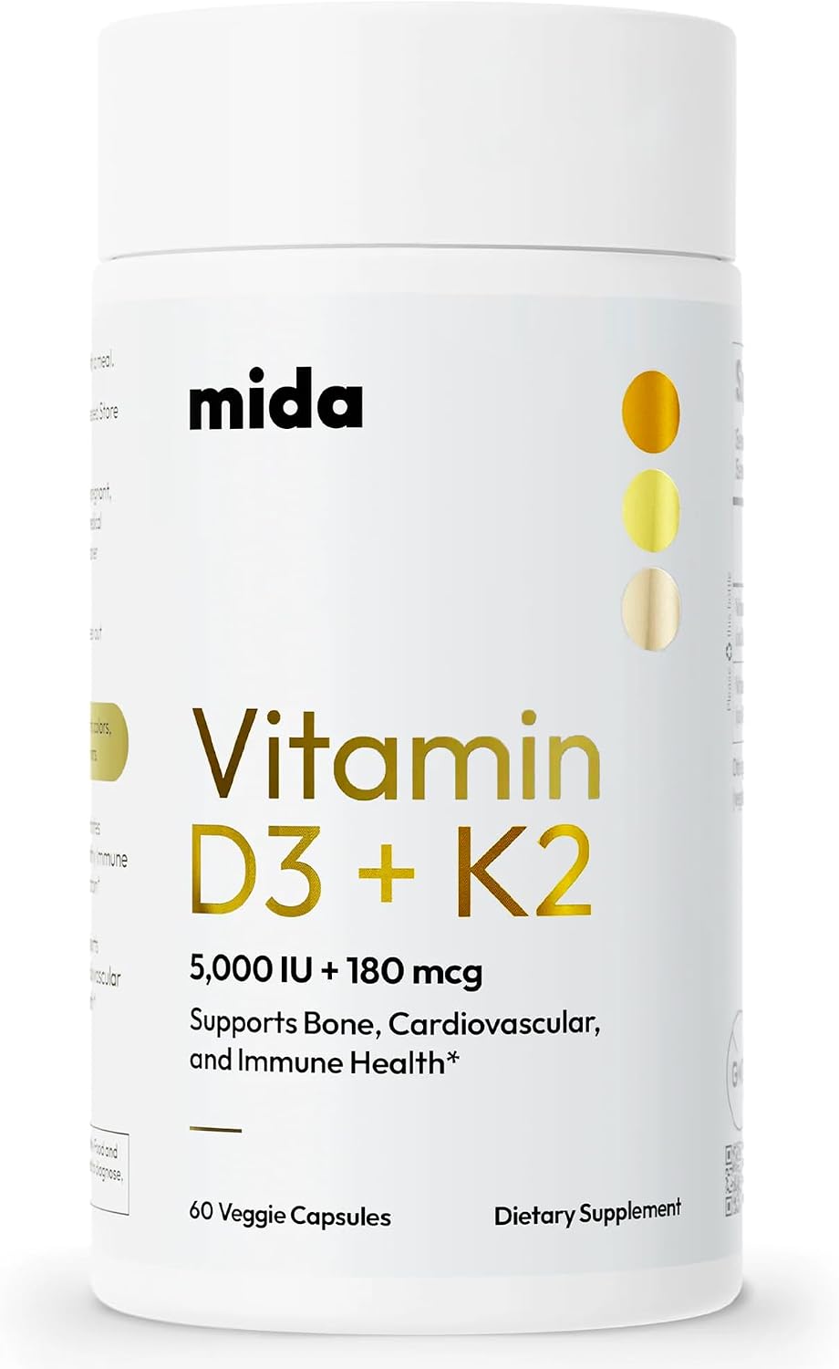Vitamin D3 K2 5000 IU with MK7 (180 mcg) - Vegan Capsules, 60 Servings - görsel 1