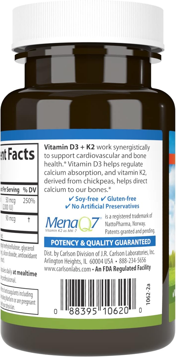 Carlson Vitamin D3 + K2, 2000 IU & 90 mcg MK-7, 120 Capsules - görsel 3