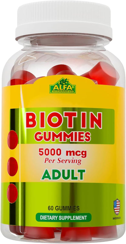 ALFA VITAMINS Biotin Gummies – 5000mcg for Hair, Skin and Nails – 60 Gummies