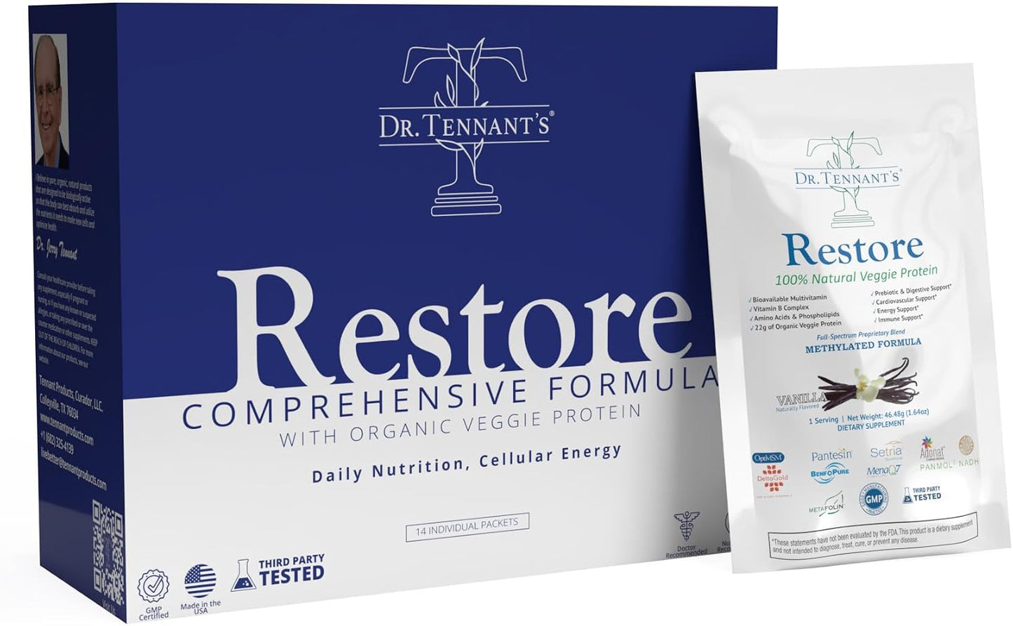 Dr. Tennant's Restore Vanilla Shake: 50+ Methylated Vitamins & Minerals with 23g Plant-Based Protein, 14-Day Supply - görsel 2