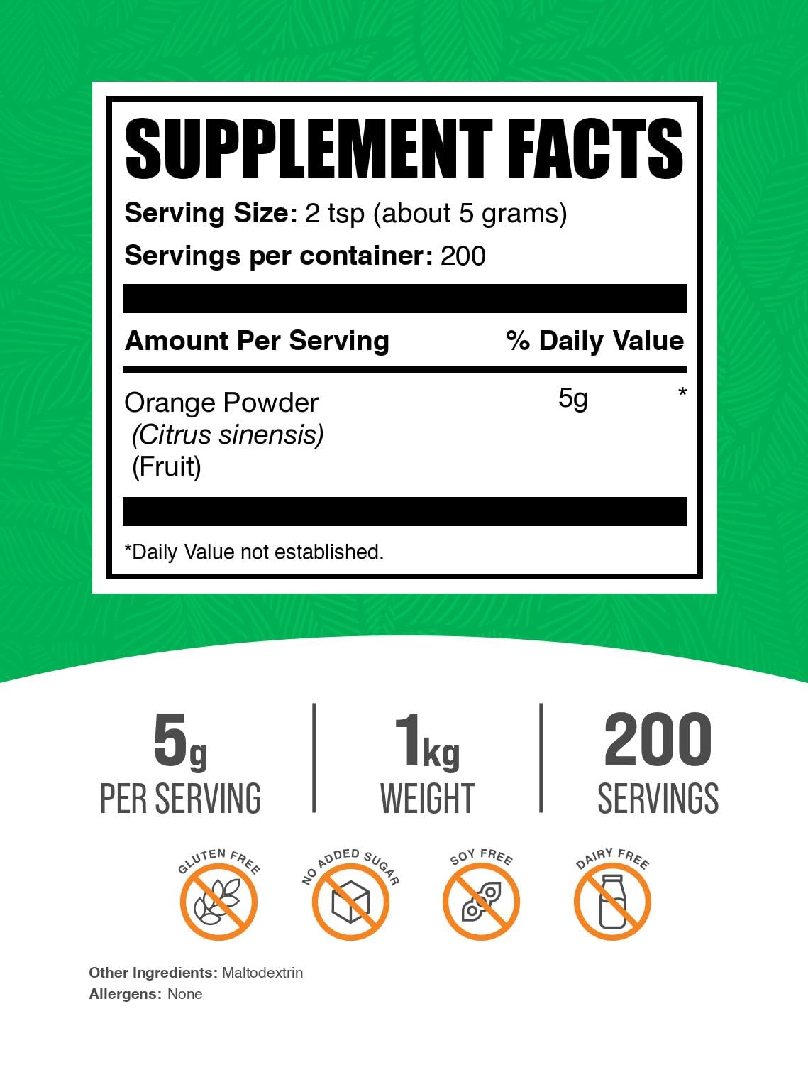 BulkSupplements Orange Fruit Powder - Nutrient-Rich, Gluten-Free - 1 kg - görsel 2
