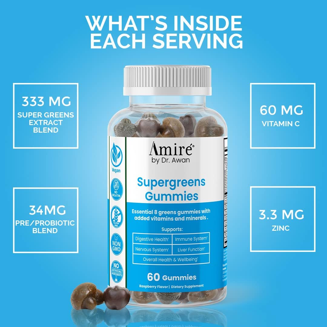 Amire by Dr. Awan Super Greens Gummies - Fruit & Vegetable Supplement, 180 Gummies - görsel 5