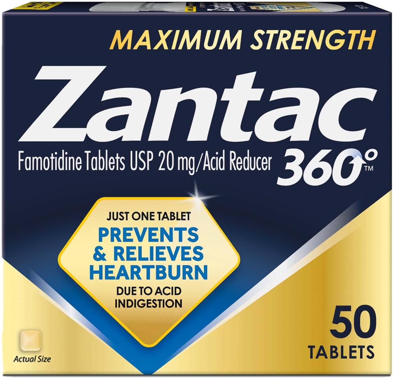 Zantac 360 Maximum Strength Tablets, 50 Tablets, Heartburn Relief, 20 mg - görsel 1