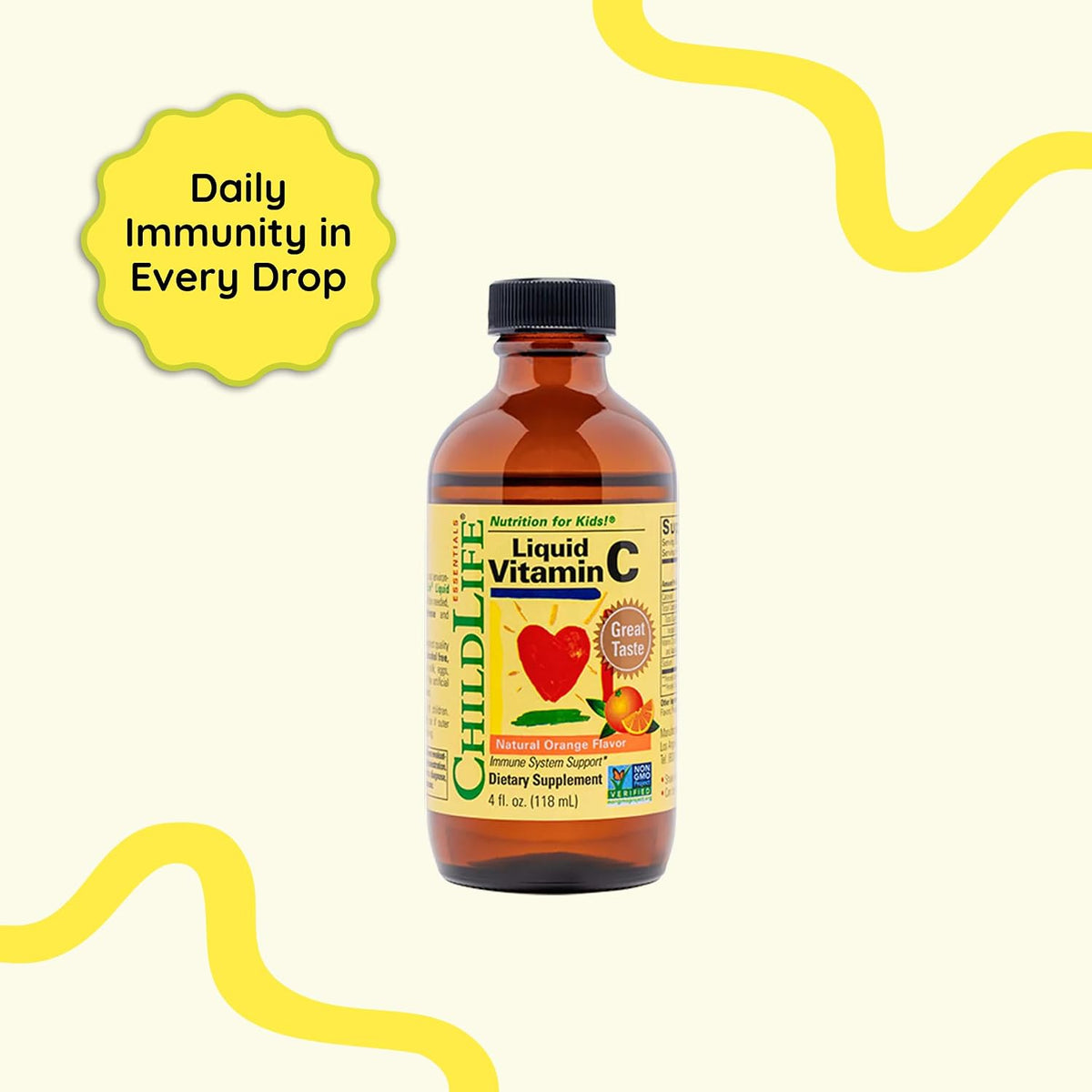 CHILDLIFE ESSENTIALS Liquid Vitamin C - Pure Vitamin C Supplement for Kids, Toddlers & Babies - Immune Support - Natural Orange Flavour - 4 fl oz (118 ml) (Pack of 3) - görsel 3