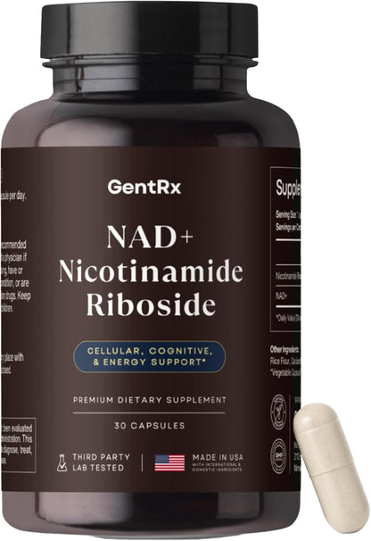 GentRx Third-Party Tested NAD+ & NR Supplement – Nicotinamide Riboside for Cellular Energy and Healthy Ageing, 30-Day Supply