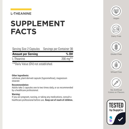Integrative Therapeutics L-Theanine - Amino Acid Supplement for Stress & Relaxation Support - Vegan, Gluten-Free & Dairy-Free - Third-Party Tested - 60 Capsules