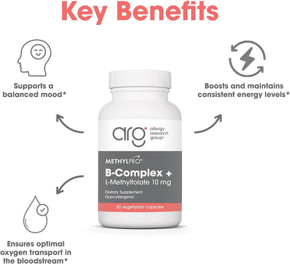 MethylPro B Complex + L-Methylfolate 10 mg - Bio-available Methylated Vitamin Blend - Supports Energy and Psychological Function - 30 Capsules