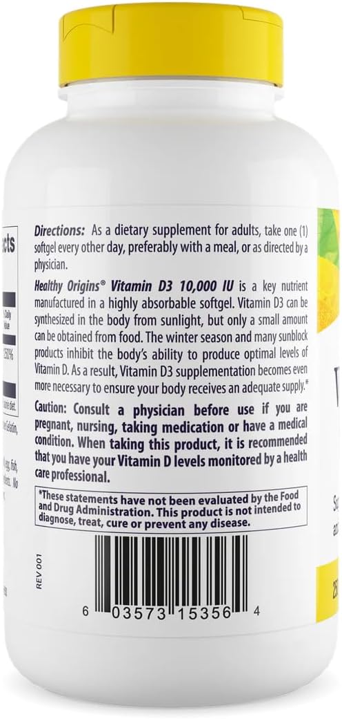 Healthy Origins Vitamin D3 10,000 IU (250 mcg), 360 Liquid Softgels - görsel 2