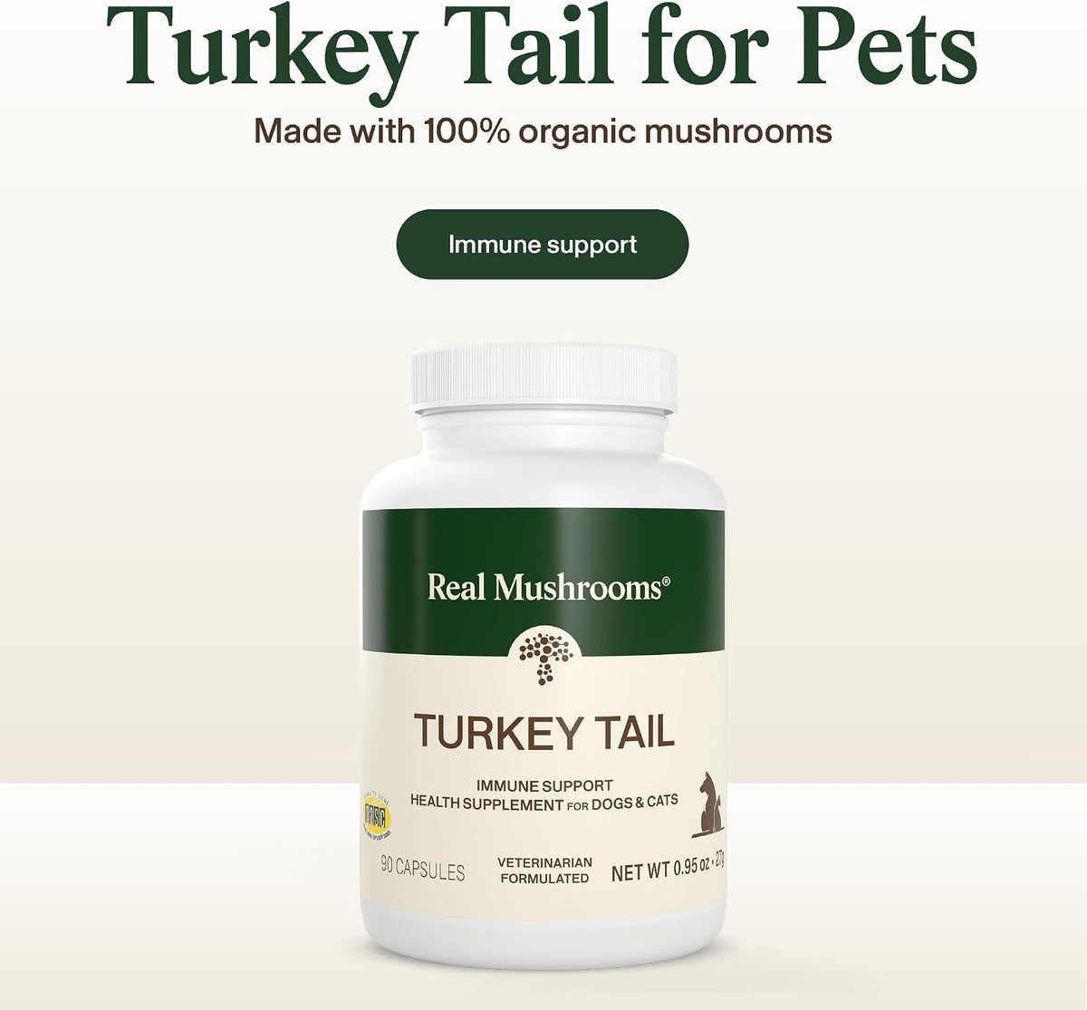 Real Mushrooms Turkey Tail Capsules for Pets – Organic Mushroom Supplement for Dogs and Cats, 90 ct - görsel 3