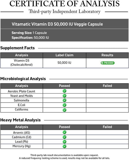 Vitamatic Vitamin D3 50,000 IU Once Weekly, 60 Veg Capsules