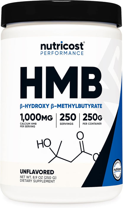 Nutricost HMB Powder (Beta-Hydroxy Beta-Methylbutyrate) 250 Grammes - Gluten-free & Non-GMO