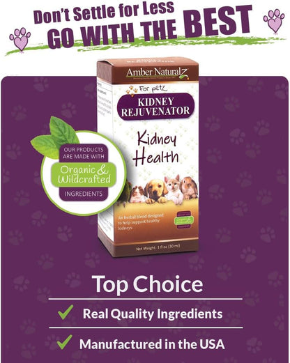 Amber NaturalZ Kidney Rejuvenator Herbal Supplement for Dogs, Cats, Birds, Rabbits, and Guinea Pigs | Supports Normal Kidney Function | Natural Aid for Kidney Health – 30 ml