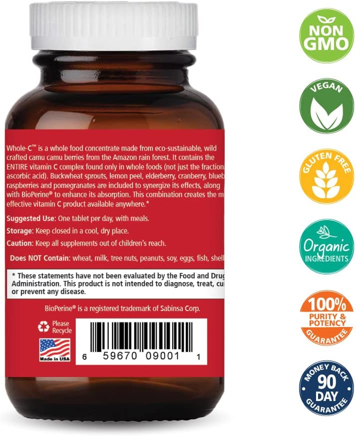 PURE ESSENCE LABS Whole-C Whole Food Vitamin C - Organic Camu Camu, 30 Tablets - görsel 2