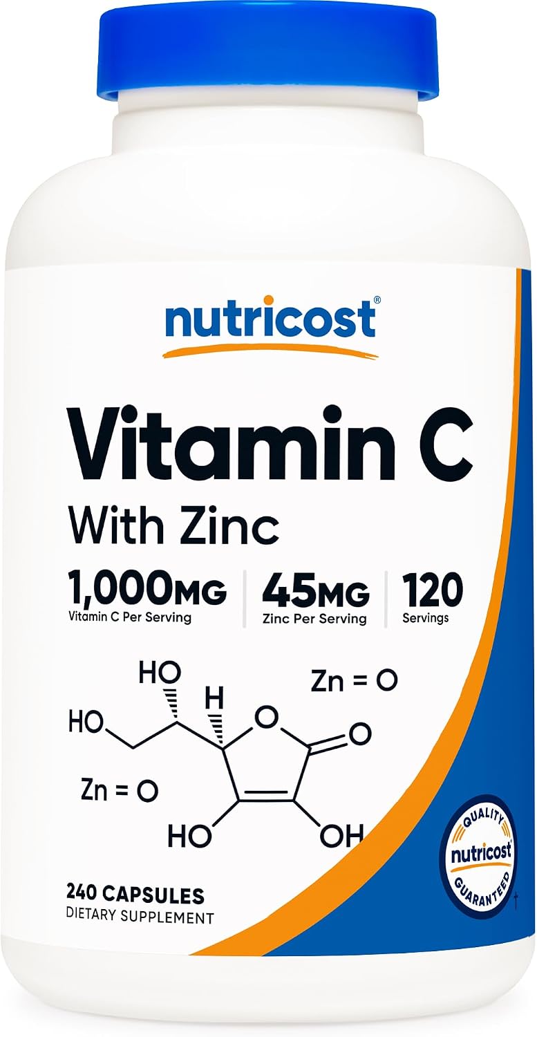 Nutricost Vitamin C with Zinc Capsules, 120 Servings - 1000mg Vitamin C, 45mg Zinc, Non-GMO, Gluten-free - görsel 1