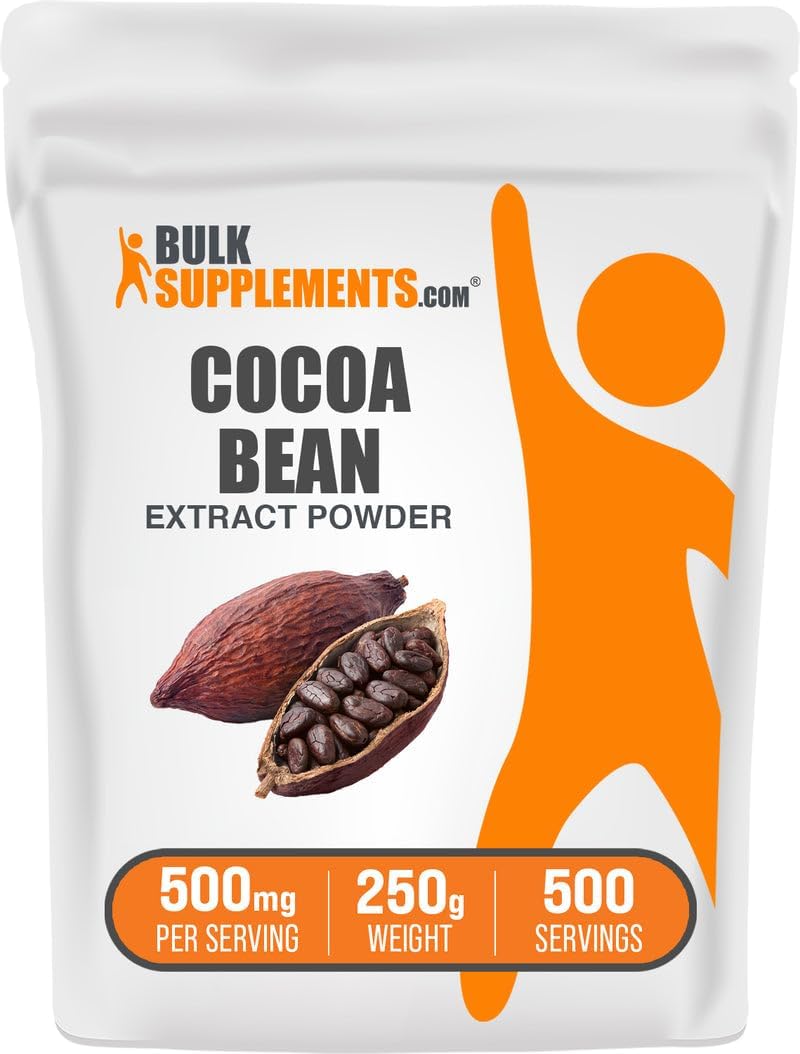 BulkSupplements.com Cocoa Bean Extract Powder - Unsweetened, Vegan & Gluten-Free, 500mg per Serving, 250g (8.8 oz) - görsel 1