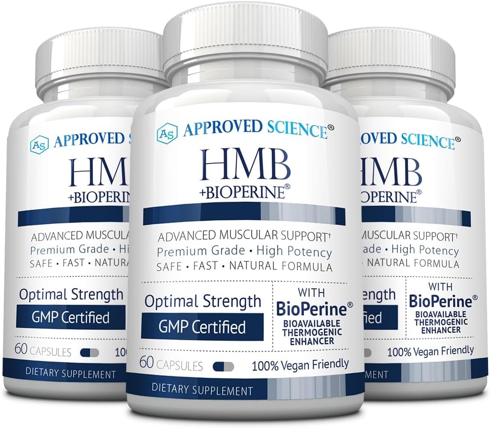Approved Science HMB - 1500mg High-Potency HMB Supplement with Calcium and BioPerine for Absorption - Muscle Health and Exercise Performance - 60 Vegan Capsules - Pack of 3 - görsel 1