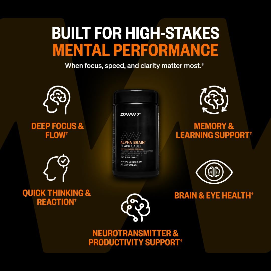 ONNIT Alpha Brain Black Label Capsules - Cognitive Support with Citicoline, Lion's Mane and Lutein (80 Capsules) - görsel 2