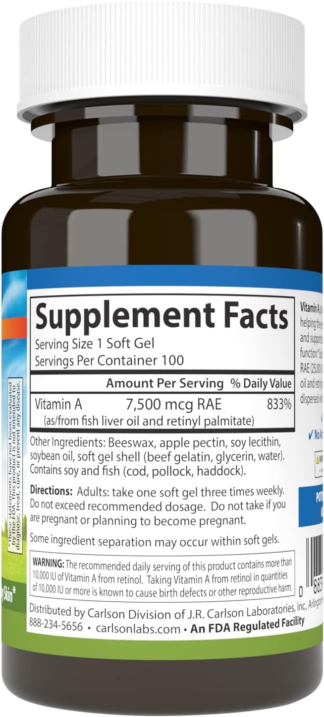 Carlson Labs Vitamin A with Pectin, 25,000 IU, 100 Softgels - görsel 2