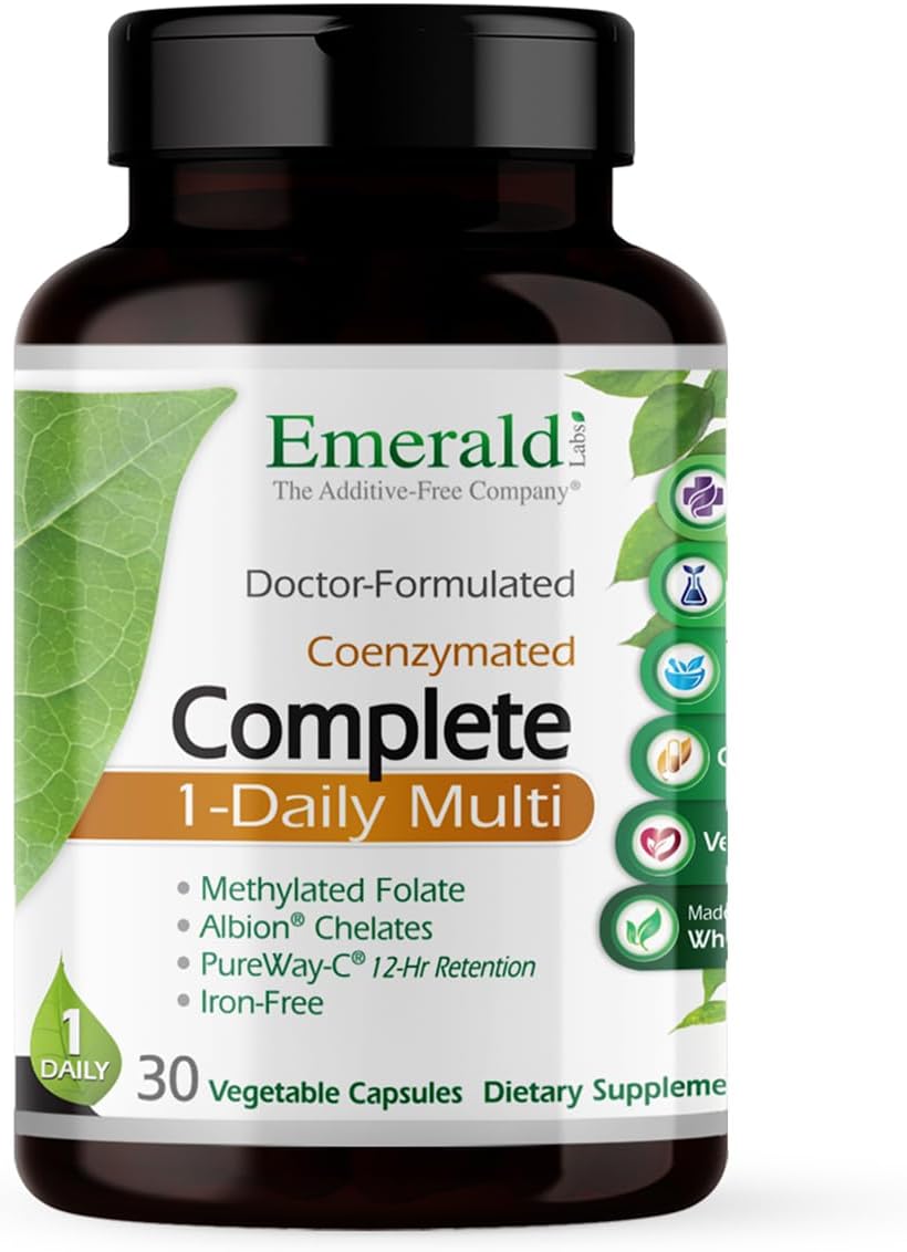 EMERALD LABS Complete 1-Daily Multi - Complete Multivitamin for Men & Women with Vitamin C, Methylated Folate, Whole-Food Blend & More - 30 Vegetable Capsules - görsel 1