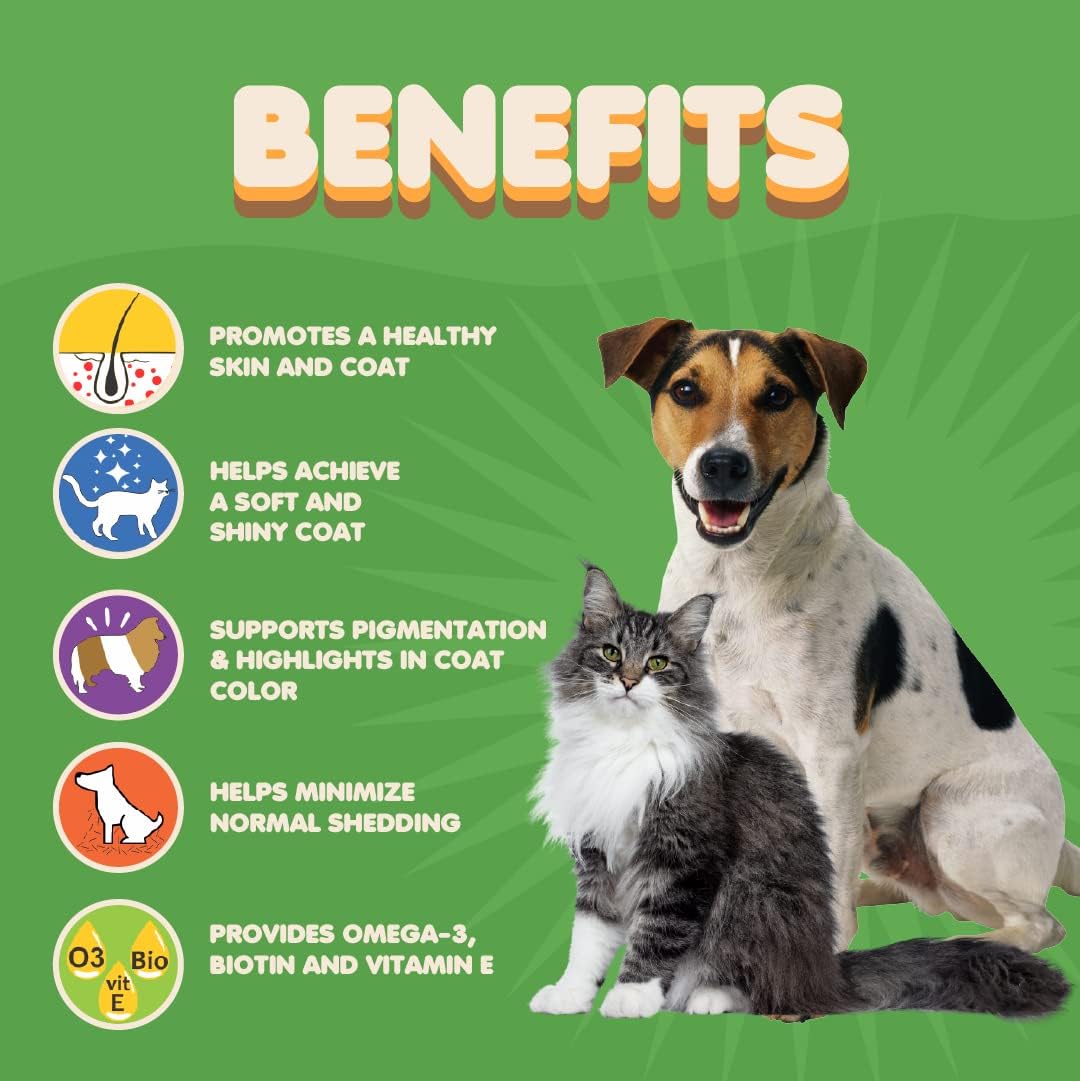 Skin and Coat Supplement with Fish Oil and Omega 3 for Dogs and Cats - Dog Itch Relief Pet Supplement for Shedding, Dry Itchy Skin and Allergies - Dog Allergy Treatment Vitamins (90 Tabs) - görsel 3