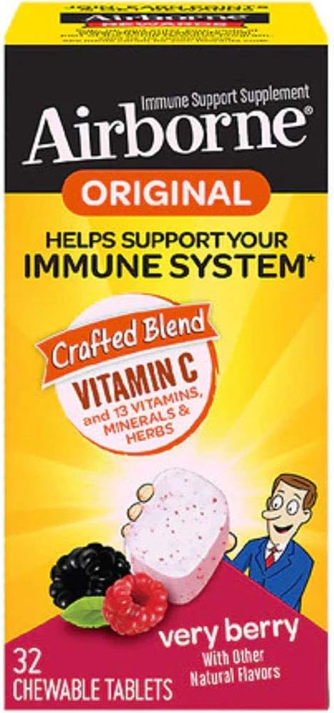 Airborne Very Berry Chewable Tablets - 1000mg Vitamin C - 128 Tablets (4-Pack) - görsel 1
