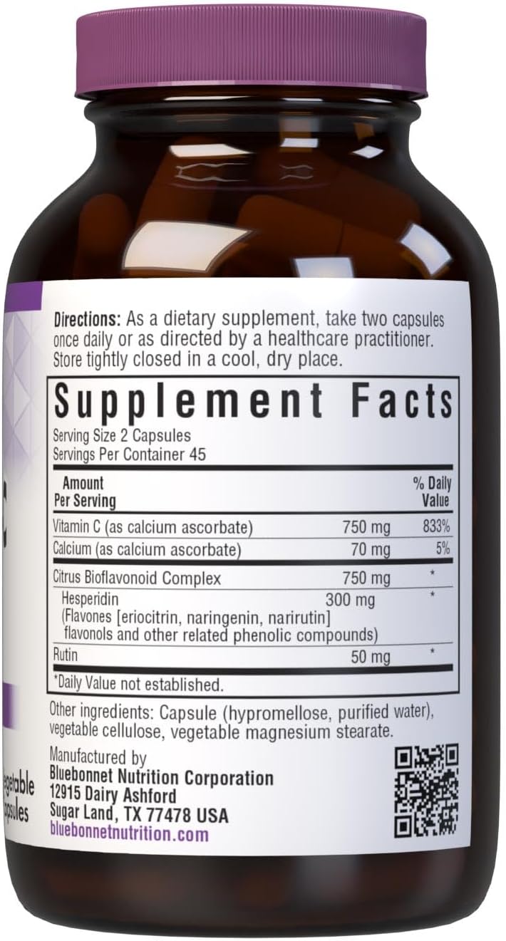 Bluebonnet Nutrition Mega Bio-C Formula – High Potency Buffered Vitamin C with Citrus Bioflavonoids and Rutin – 90 Vegetable Capsules - görsel 2