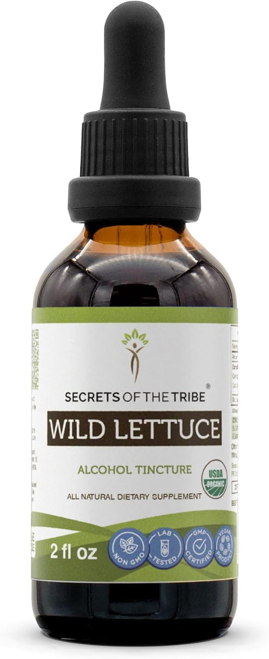Secrets of the Tribe Wild Lettuce USDA Organic Alcohol Extract, High-Potency Herbal Drops, 2 oz (60 ml)