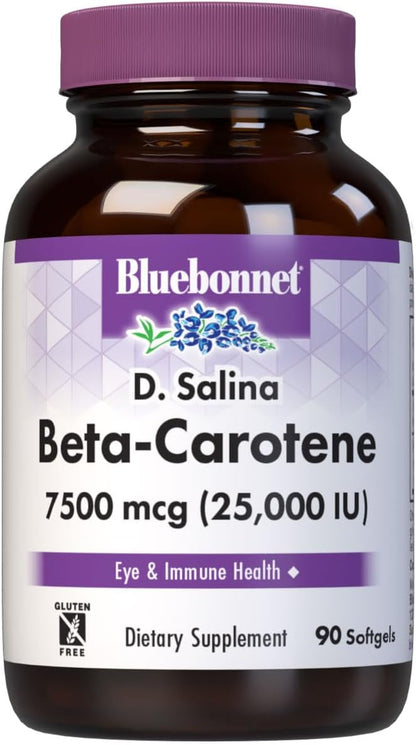 BlueBonnet Mixed Beta-Carotene 25,000 IU (7500 mcg) – Vision, Immune & Skin Support – 90 Soft Capsules