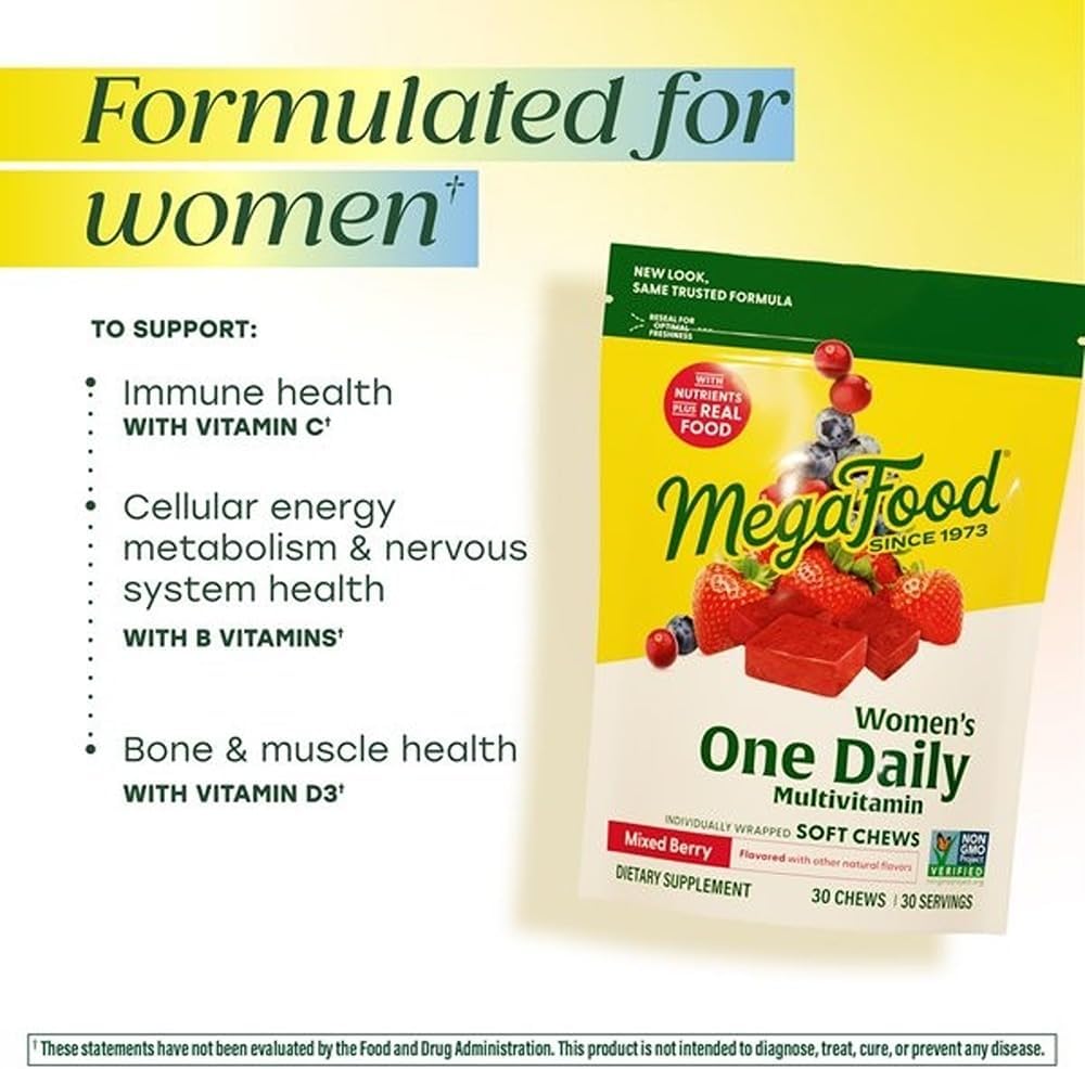 MegaFood Multivitamin for Women, One Daily Soft Chews with Folate, Methylated B12, Vitamin B6, Biotin, Vitamin D3, Vitamin C & A - Mixed Berry Flavour - 30 Chews - görsel 3