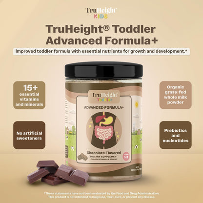 TruHeight Toddler Advanced Formula+ (Chocolate) 16 Vitamins Including C, D, Protein & Iron for 1, 2 & 3 Year Olds, Milk Based Nutritional Drink, Toddler Complete Nutrition 12-36 Months - Non-GMO