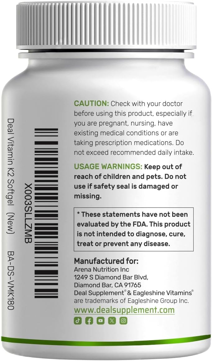 DEAL SUPPLEMENT Vitamin K2 MK-7 200mcg, 240 Softgels - Coconut Oil Base, Non-GMO - görsel 8