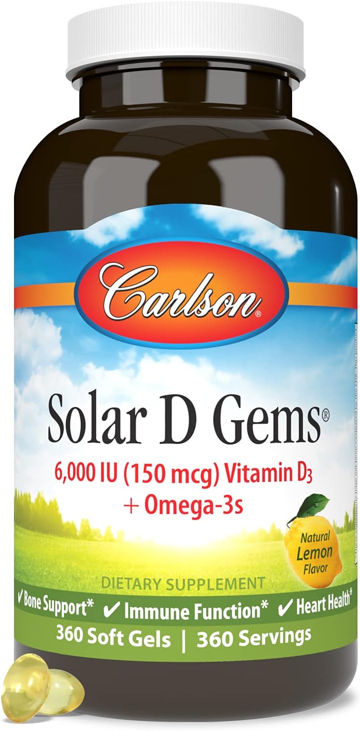 Carlson Solar D Gems, Vitamin D3 & Omega-3 Supplement, 6000 IU (150 mcg) Vitamin D3, 115 mg Omega-3s EPA and DHA, Lemon Flavour, 360 Softgels - görsel 5