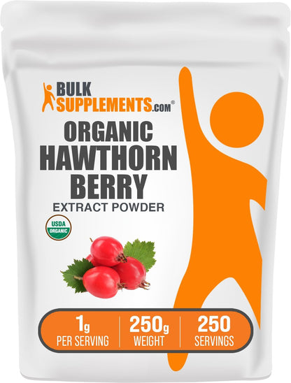BulkSupplements Organic Hawthorn Berry Extract Powder - 250g - Gluten-free, 1g per Serving