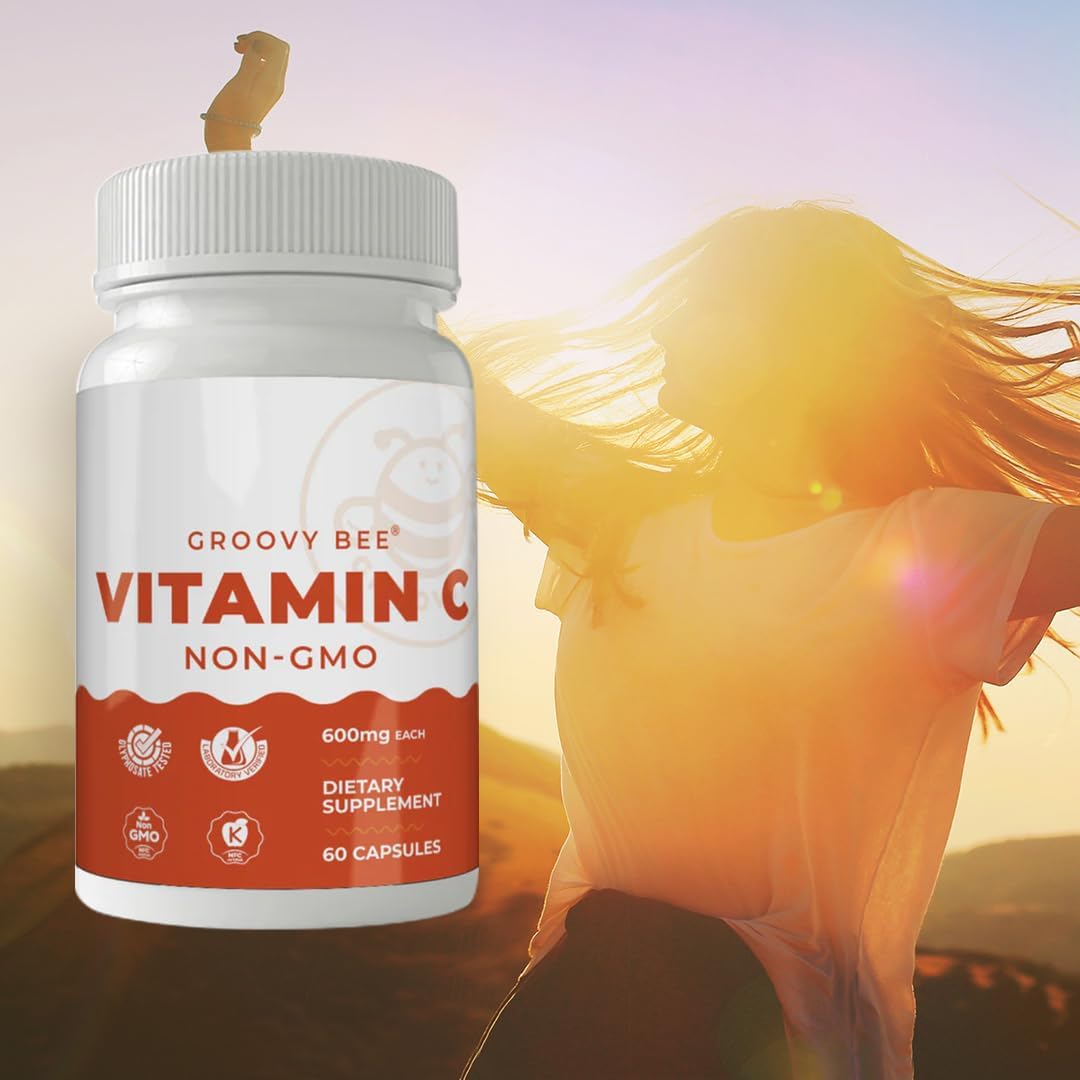 GROOVY BEE Non-GMO Vitamin C (600 mg, 60 Capsules) - görsel 3