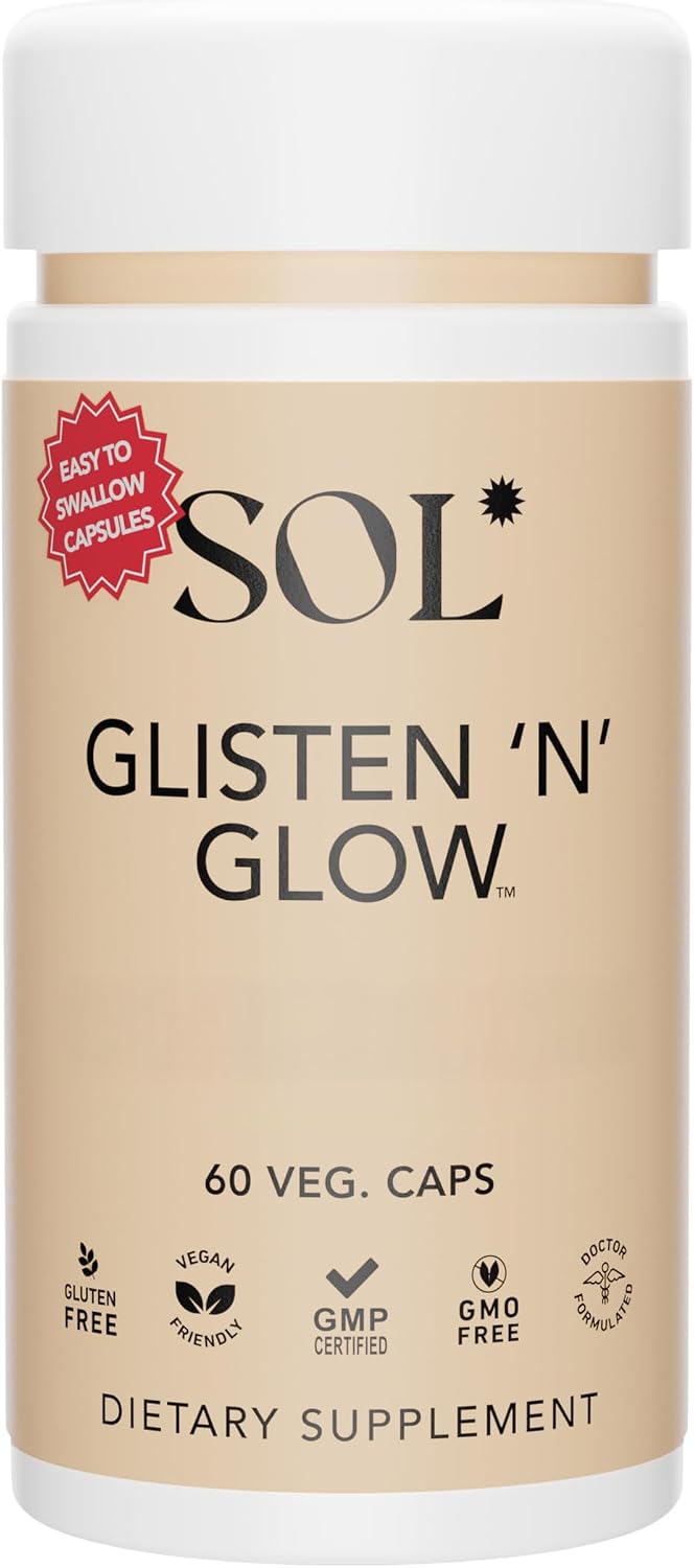 Sol Nutrition Glisten 'N' Glow Supplement - Skin Vitamins for Women with Biotin, Collagen, Vitamins A, B, C, E - 60 Capsules - görsel 1