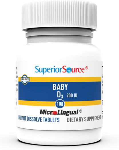 Superior Source Baby Vitamin D3 - Immune Support Supplement - Supports Healthy Bones & Teeth - Non-GMO & Gluten-Free - 100 MicroLingual Instant Dissolve Tablets