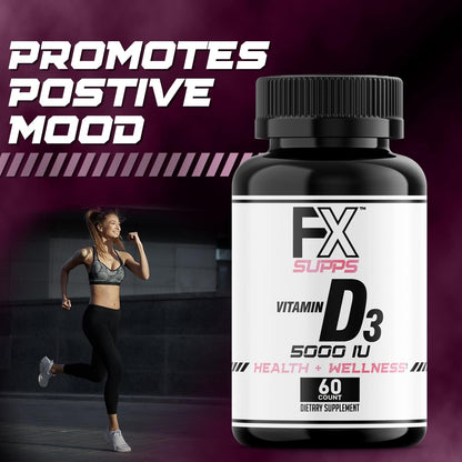 FXSUPPS Vitamin D3 5000 IU (60 Soft Gels) – Food Supplement for Bone, Heart & Immune Health