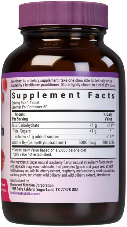 Bluebonnet EarthSweet Methylcobalamin 5000 mcg Chewable Tablets, Raspberry