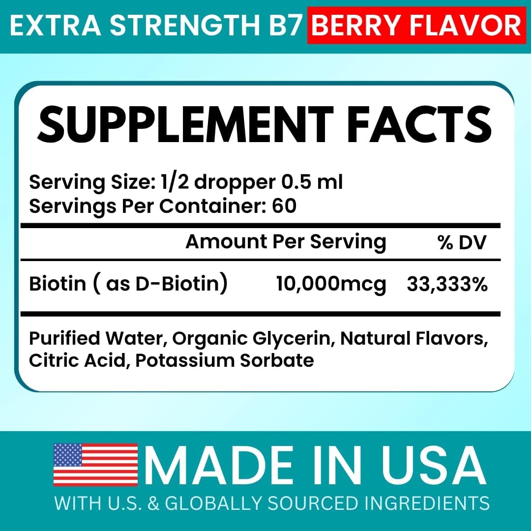 Vitboost Liquid Biotin Drops 10,000mcg - Extra Strength Vegan Formula with Organic Berry Flavour for Hair, Skin and Nails - 60 Servings - görsel 2