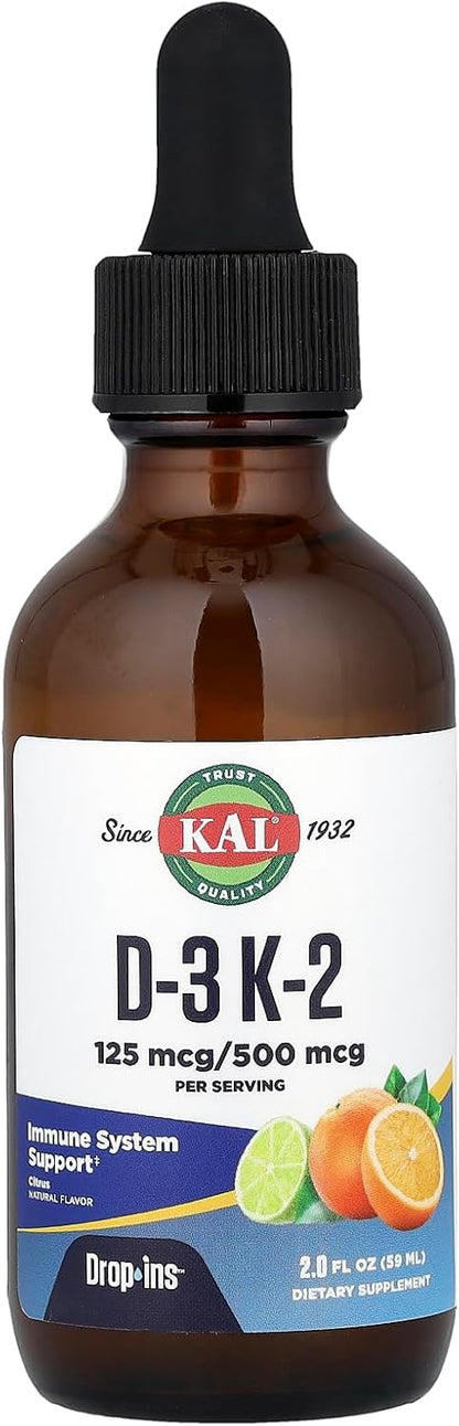 Kal 5000 IU D-3 K2 Citrus Dropins, 60 ml