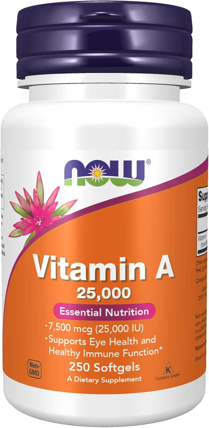NOW Foods Vitamin A, 25000 IU from Fish Liver Oil, 250 Soft-gels (Multi-Pack)