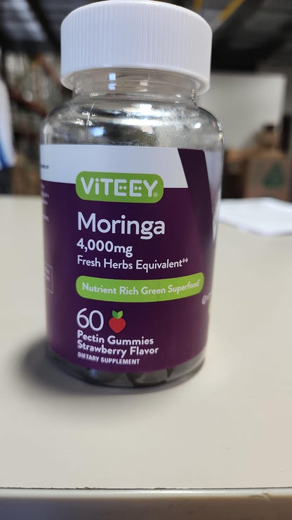 Viteey Moringa Gummies - 4000mg [from 400mg 10:1 Extract] - Strawberry Flavour - 60 Count