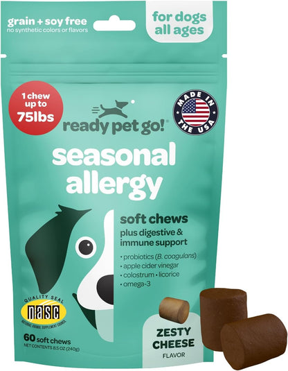 Ready Pet Go! Probiotic Chews for Dogs' Gut Health - Prebiotics and Digestive Enzymes, NASC Certified, 60 Chews