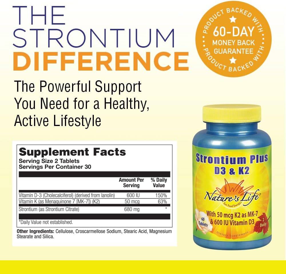 Nature's Life Strontium Plus D3 & K2 - Bone Support Food Supplement, 60 Tablets - görsel 2