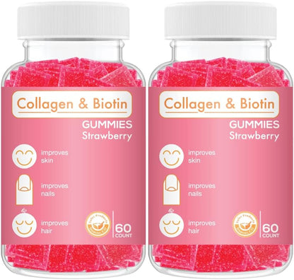 Safer Products Collagen Biotin Gummies - Supports Hair, Skin & Nails - Vegan, Non-GMO, Gluten-Free - Strawberry Flavour - 120 Gummies