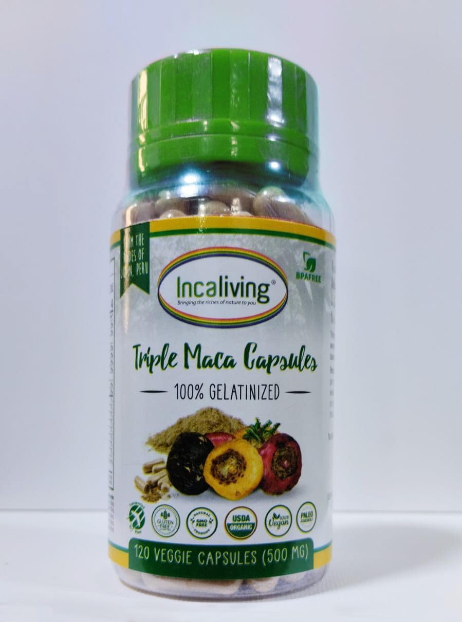 Incaliving Triple Maca Capsules - Authentic Peruvian Maca, 120 Count - görsel 1