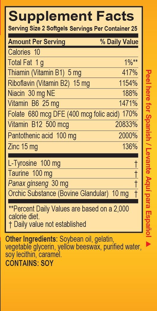 Super Macho Dietary Supplement with High Potency Zinc & 7 B Vitamins, 50 Softgels - görsel 2