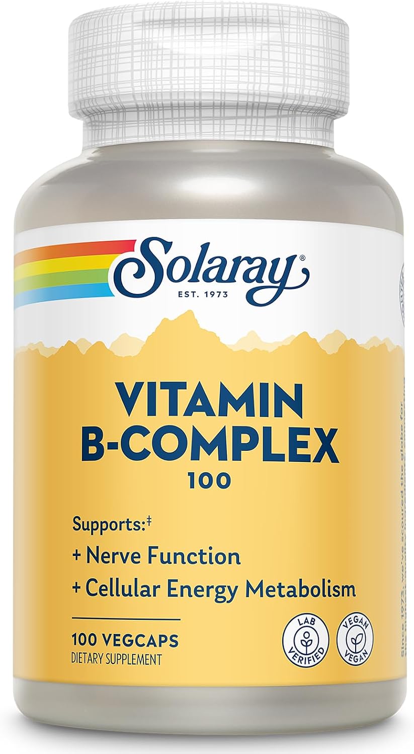 SOLARAY Vitamin B Complex 100mg – All 8 B Vitamins for Energy, Nerve & Heart Health (100 Vegan Capsules) - görsel 1